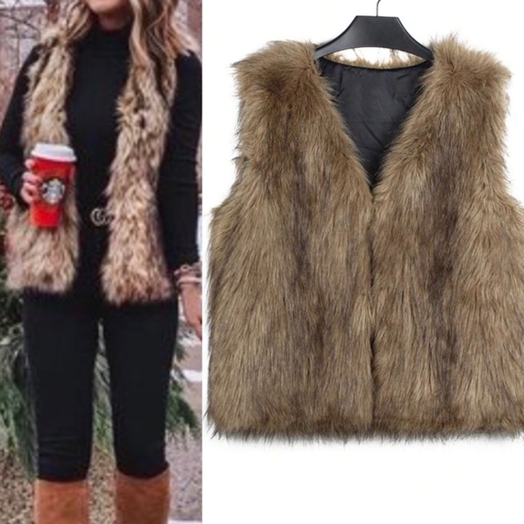Cozy Vegan Fur Open Front Lined Loose Fit Vest - Picture 1 of 13
